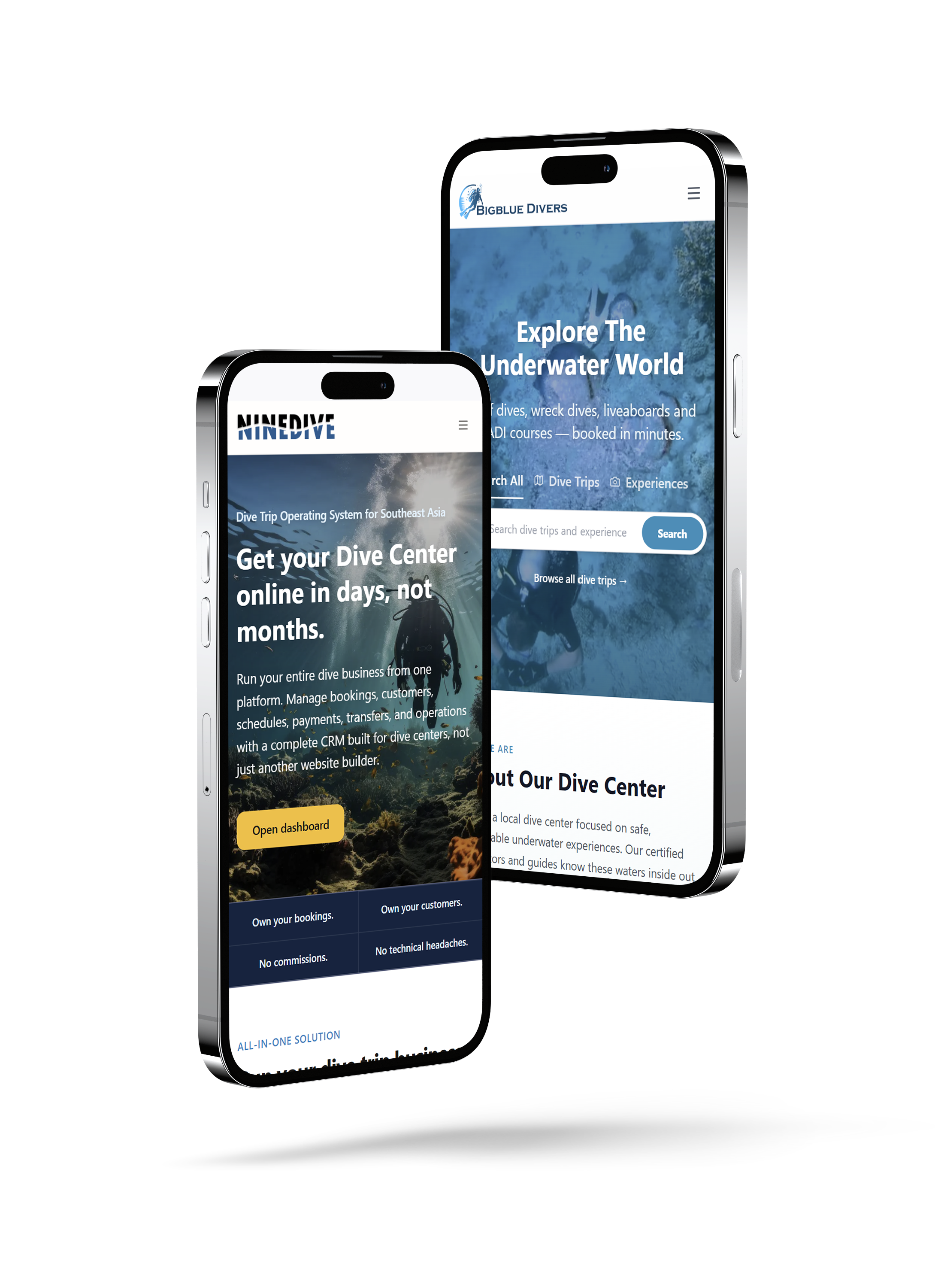 NineDive mobile app for dive trip agents and customers