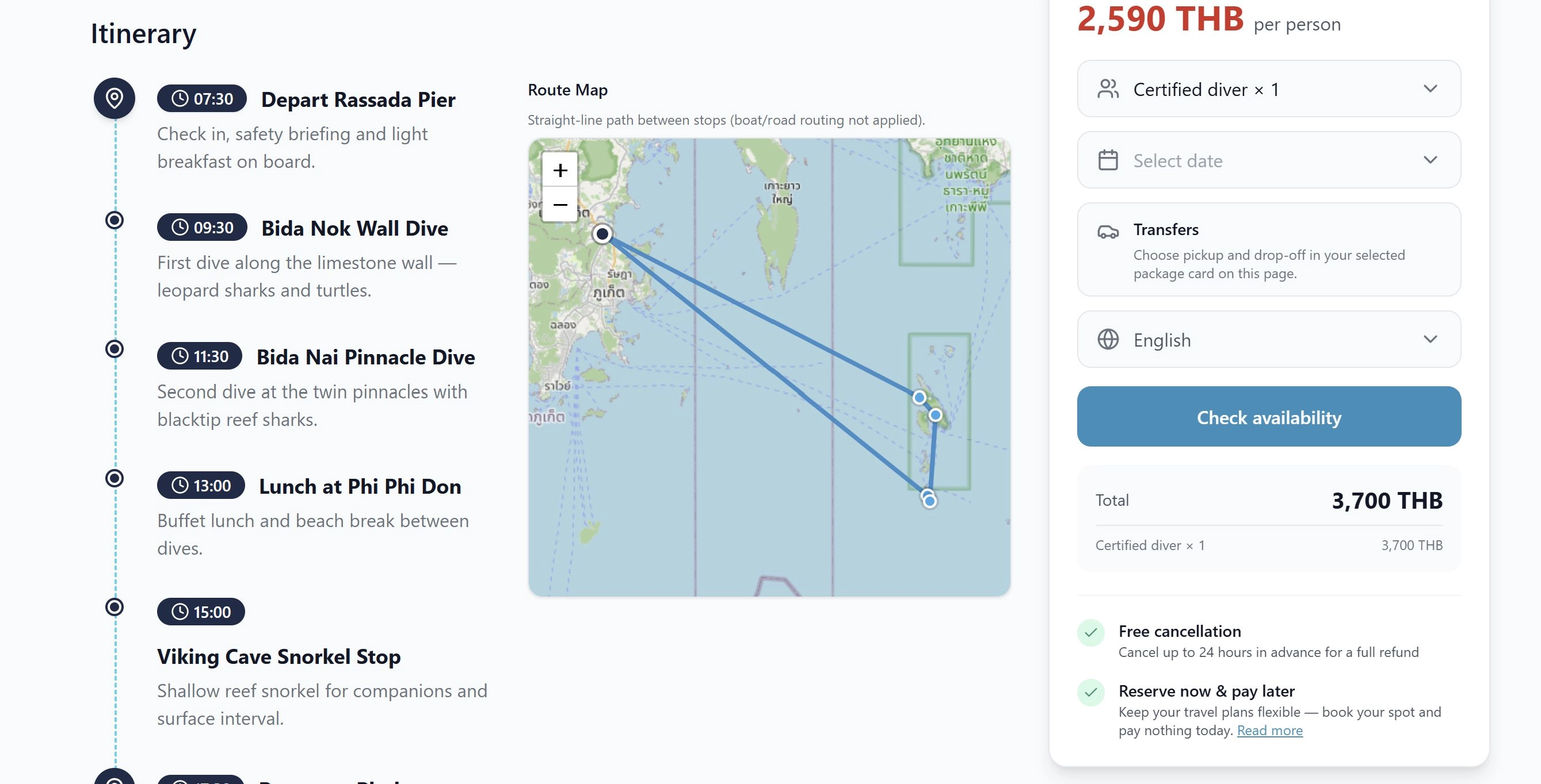 Trip itinerary with map route